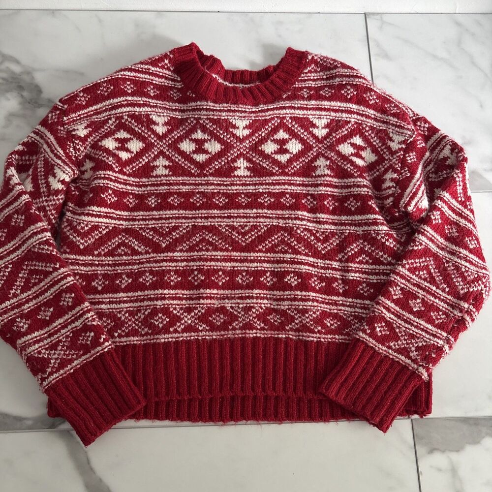 American Eagle Fair Isle Nordic Red White Snowflake Sweater XS